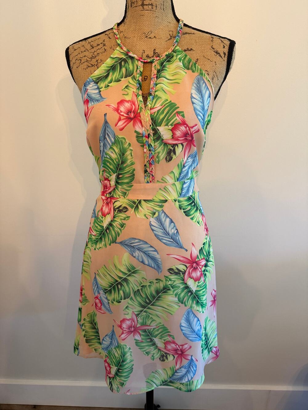 Esley Palm Tropical Halter Dress Size Small